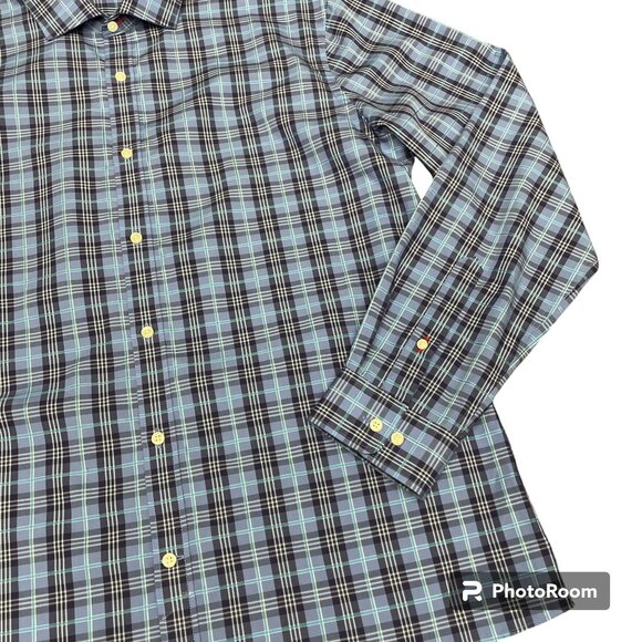 Men's TOMMY HILFIGER Slim Fit Blue Plaid Button-down Dress Shirt-‎ Size L - Picture 8 of 10